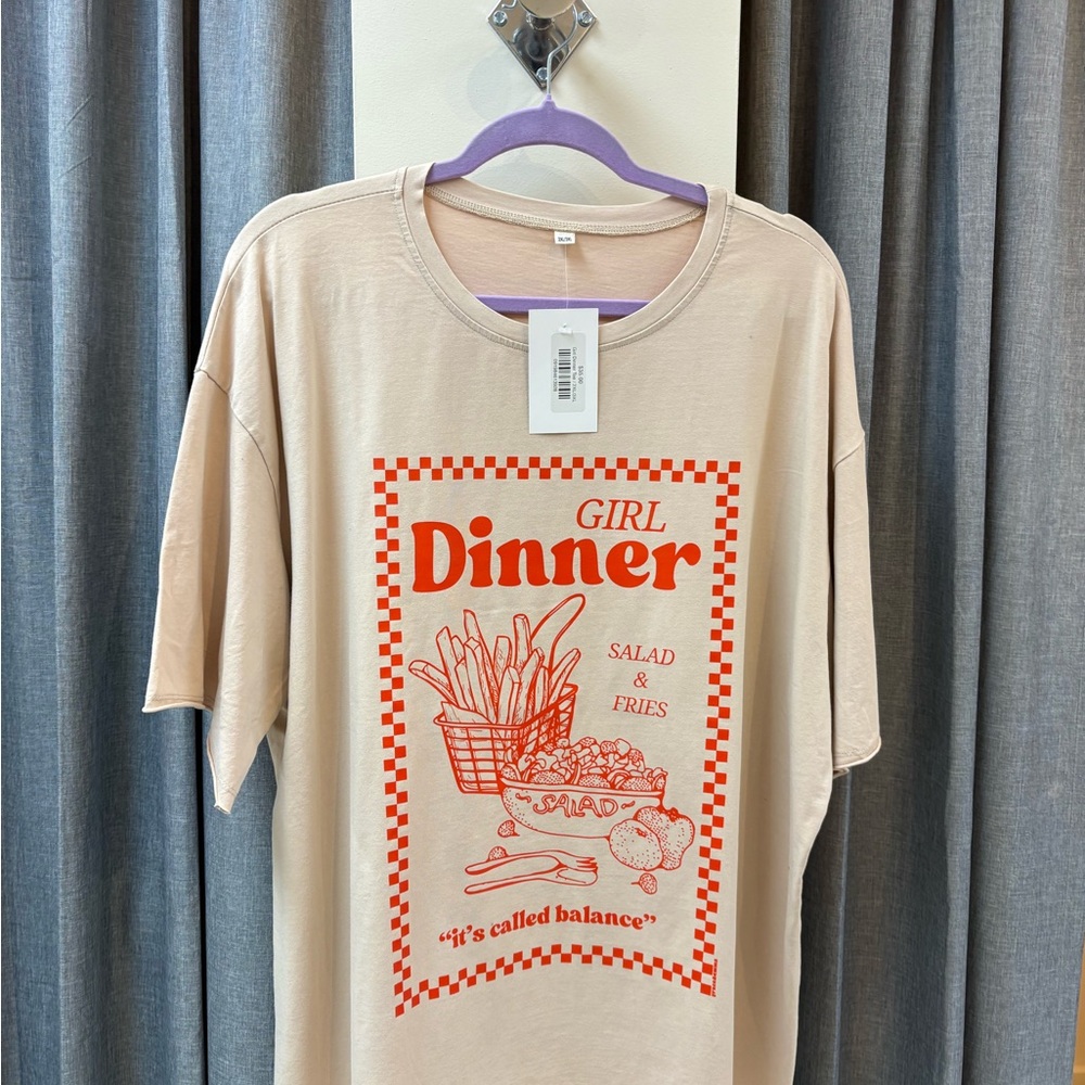 Beige Graphic Tee with Red Print